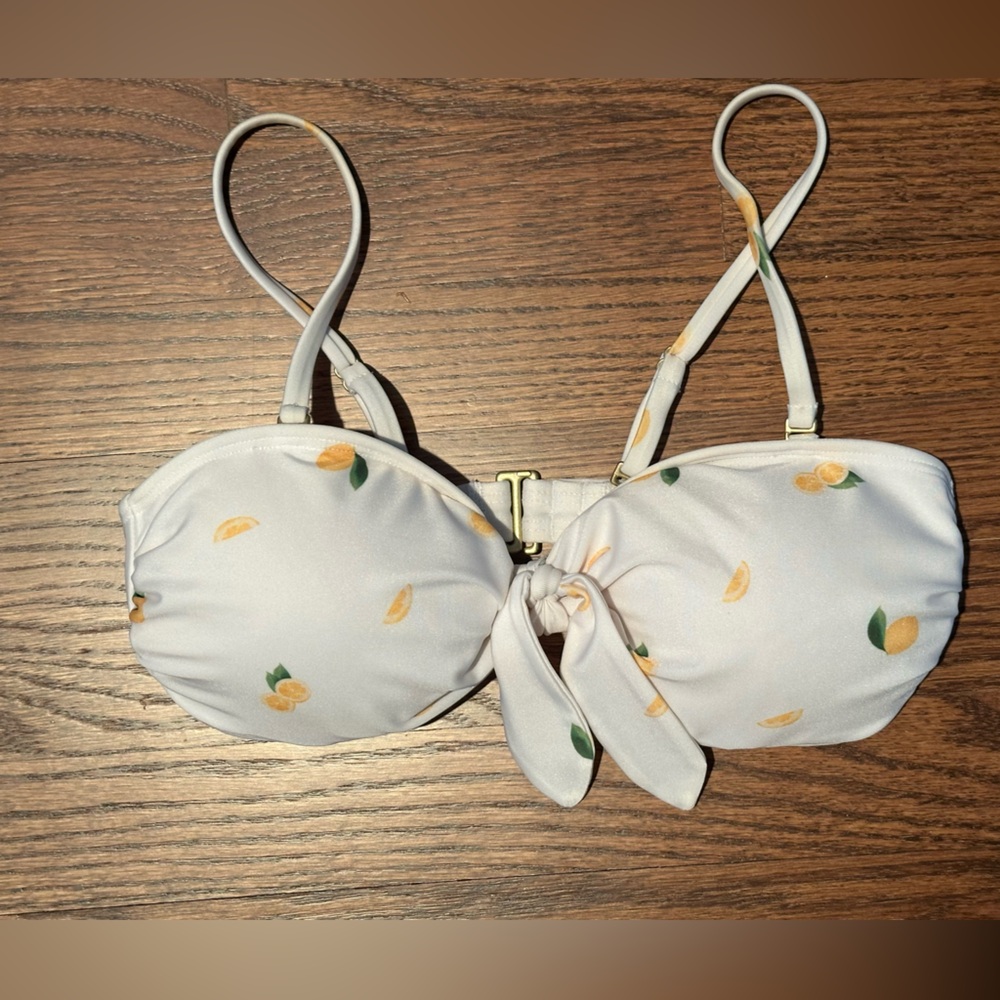 Aeropostale White Lemon Print Bandeau Style Adjustable Swim Top with Pads
